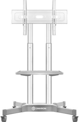 Мобильная стойка ONKRON на 1 ТВ/ 40-65" от 200х200 до 400х600 наклон 0? поворот 0? макс нагр 45,5кг Высота 1200-1500мм, кабель-канал, регулировка полки по высоте, колесики с блокировкой, белая