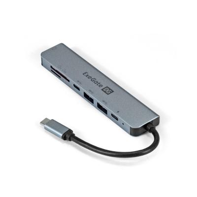 Док-станция ExeGate DUB-21C/PD/CR/H (кабель-адаптер USB Type-C --> 2xUSB3.0 + Card Reader + PD 100W + HDMI 4K@60Hz, Plug&Play, серый)