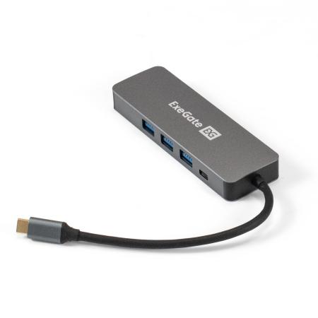 Док-станция ExeGate DUB-31C/PD/H (кабель-адаптер USB Type-C --> 3xUSB3.0 + PD 60W + HDMI 4K@30Hz, Plug&Play, серый)