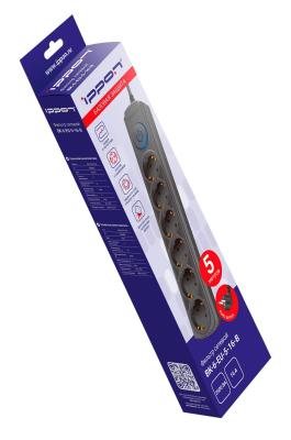 Сетевой фильтр Ippon BK-6-EU-5-16-B, 5м, черный
