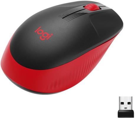 Мышь беспроводная Logitech M190 чёрный красный USB + радиоканал