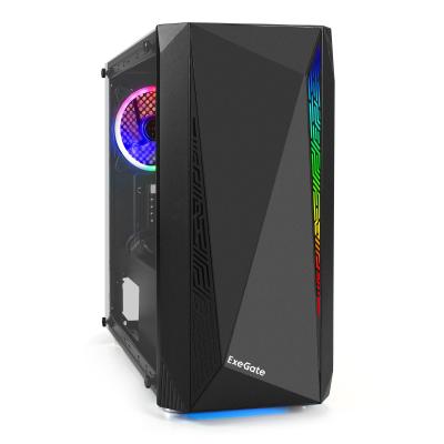 Корпус Minitower ExeGate Mistery R2-NPX450 (mATX, БП 450NPX с вент. 12 см, 2*USB+1*USB3.0, аудио, черный, 1 вент. 12см с RGB подсветкой и полоса на передней панели, боковая панель - закаленное стекло)