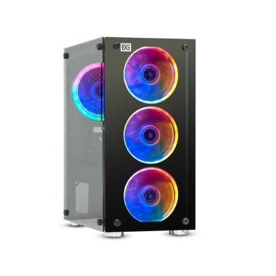 Корпус Minitower ExeGate Mistery X2-NPX450 (mATX, БП 450NPX с вент. 12 см, 2*USB+1*USB3.0, аудио, черный, 4 вент. 12см с RGB подсветкой, боковая панель - закаленное стекло)