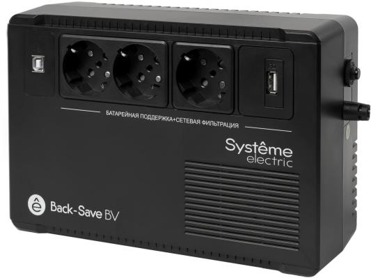 ИБП Systeme Electric Back-Save BV 600 ВА, автоматическая регулировка напряжения, 3 розетки Schuko, 230 В, 1 USB Type-A