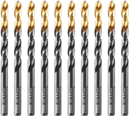 Сверло по металлу, 6,5 мм, HSS-Tin, Golden Tip, 10 шт.// Denzel