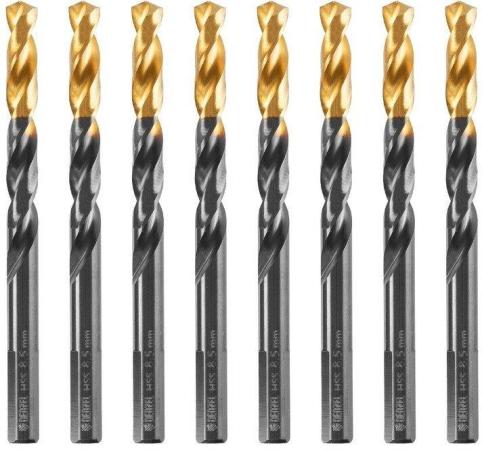 Сверло по металлу, 8,5 мм, HSS-Tin, Golden Tip, 8 шт.// Denzel