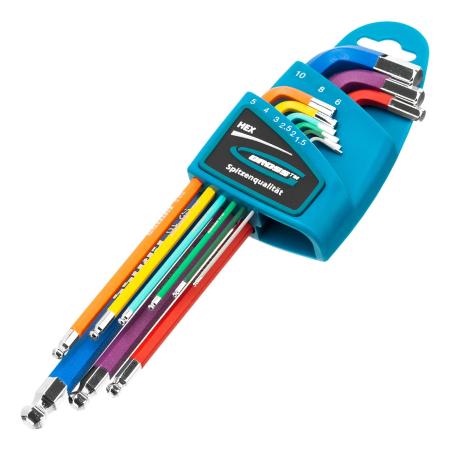 Набор ключей имбусовых HEX, 1,5–10 мм, S2, 9 шт., магнит, экстра-длин. с шаром,  хром/краска// Gross