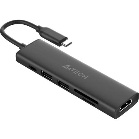 Концентратор USB Type-C A4TECH DST-60C 2 х USB 3.0 HDMI USB Type-C SD серый