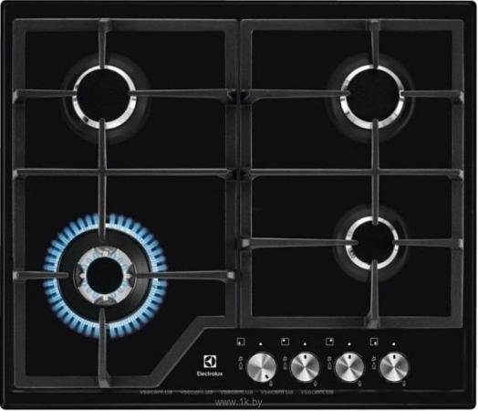Встраиваемые газовые панели ELECTROLUX/ газовая на 4 конфорки, эмалированная сталь, мощность: 8800 Вт, автоматический электроподжиг, газ-контроль, решетки: чугун, независимая установка, размеры (ШхГ): 59.5x51 см