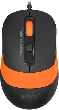 Мышь A4Tech Fstyler FM10S черный/оранжевый оптическая (1600dpi) silent USB (4but)