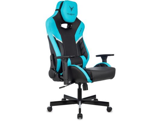 Кресло игровое Knight Thunder 5X черный/голубой эко.кожа крестов. металл