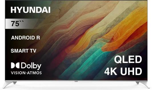 Телевизор QLED Hyundai 75" H-LED75QBU7500 Android TV Frameless черный/серебристый 4K Ultra HD 60Hz DVB-T DVB-T2 DVB-C DVB-S DVB-S2 USB WiFi Smart TV