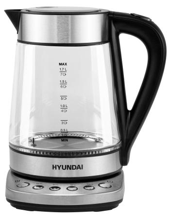 Чайник электрический Hyundai HYK-G3026 2200 Вт серебристый чёрный 1.7 л стекло