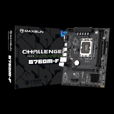Материнская плата MB Maxsun <MS-Challenger B760M-F> LGA1700 <B760> 1*PCIEx16, 1*PCIEx4,  1*M.2 , 3*SATA3, HDMI+VGA, mATX, 2*DDR4