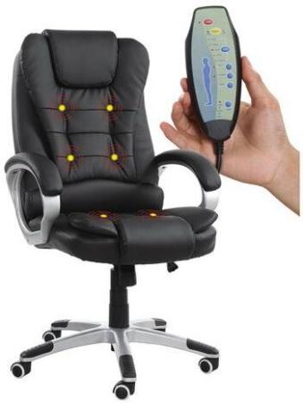 Кресло офисное BRABIX "Comfort MS-003", 6 массажных модулей, экокожа, черное, 532521