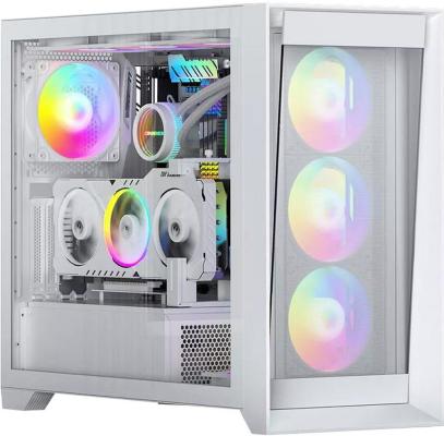 "Lagrange" ATX, White, FANS: 120mm ARGB: 3 Top + 1 Rear + HUB. Drive bay int: 3x3,5" + 3x2,5". 2xUSB3.0+1xUSB-C, Audio I/O, Up to 14x120mm Fans, GPU up to 425mm, PSU max 270mm, CPU cooler up to 190mm, SPCC 1,0mm metal, 4mm TG side panel, dielectric legs.