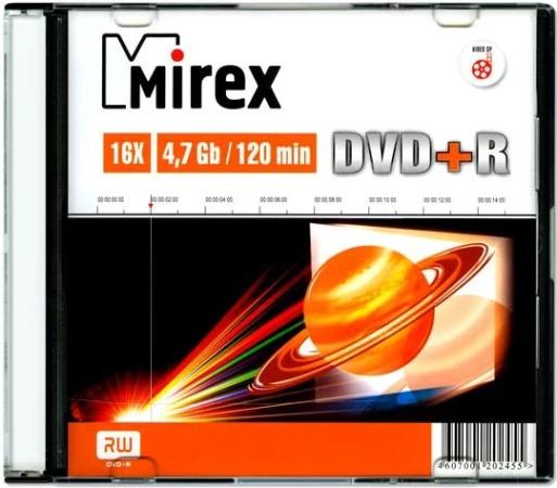 DVD-диск Mirex DVD+R, 4.7 ГБ, Slim Case, 16x, 1 шт