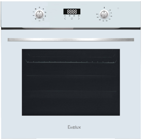 60 см, 9 режимов, 71л, утапливаемые переключатели, дисплей Snow White, панель управления -  белое стекло, универсальный противень, решетка-гриль,  телескопические направляющие 1 уровень, двойное стекло дверцы, защитное отключение, охлаждающий вентилятор, 595х568х595 мм