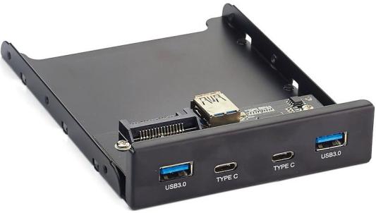 Планка USB на переднюю панель ExeGate U3H-619, 3,5", 2*USB3.0+2*TypeC, черная, металл, подсоединение к мат. плате