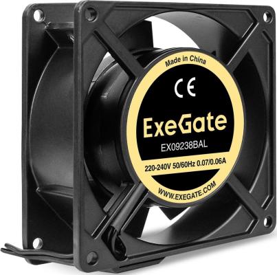Вентилятор 220В AC ExeGate EX09238BAL (92x92x38 мм, 2-Ball (двойной шарикоподшипник), алюминиевый корпус, подводящий провод 30 см, 2800RPM, 40dBA, RTL)