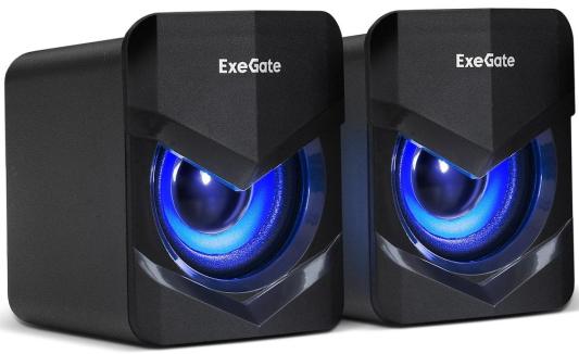 Акустическая система 2.0 ExeGate Accord 200 (питание USB, 2х3Вт (6Вт RMS), 60-20000Гц,цвет черный, синяя подсветка, Color Box)