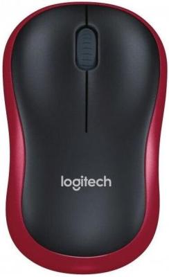 Мышь Logitech M186 черный/красный оптическая (1000dpi) беспроводная USB2.0 для ноутбука (2but)