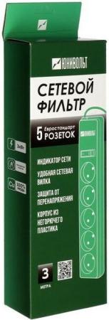 Сетевой фильтр Юнивольт 00-00000406 3м (5 розеток) белый (коробка)