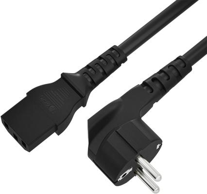 GCR Кабель питания 5.0m, Евровилка угловая - С13, 3*0,75mm, черный, GCR-54243