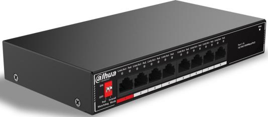 DAHUA DH-SG1008P 8-портовый гигабитный неуправляемый коммутатор c PoE, 8xRJ45 1Gb PoE, суммарно 96Вт, коммутация 20 Гбит/с, MAC-таблица 8K, металл