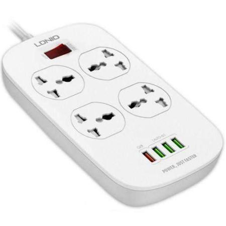 Perfeo LD_B4435  LDNIO SC4407Q/ Сетевой фильтр 2м/ 4  розетки EU_UK_US/ 2500W/ 4 USB+QC 3.0/  Выкл. на розетки/ White