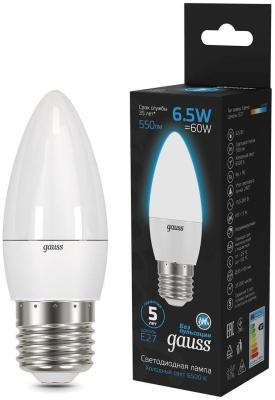 Лампа светодиодная Gauss 103102307 6.5Вт цок.:E27 свеча 220B 6500K св.свеч.бел.хол. (упак.:10шт)