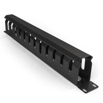 Кабельный органайзер ExeGate CM19-1U-12M-CV (горизонтальный 19" 1U, металлический, 2 окна в основании профиля, гребенка на 12 вырезов, глубина 45mm, с металлической крышкой на защелках, цвет черный, RTL)