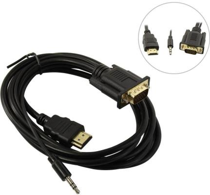 Кабель-переходник HDMI-VGA ExeGate EX-HDMIM-VGAM-3.5JackS-1.8 (19M/15M+3.5mm Jack M, 1,8м) Преобразователь цифрового HDMI сигнала в VGA видео и стерео-аудио