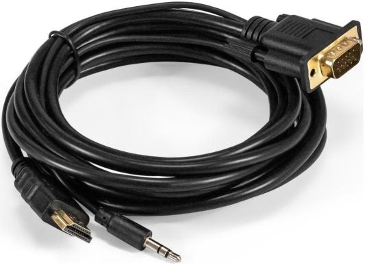 Кабель-переходник HDMI-VGA ExeGate EX-HDMIM-VGAM-3.5JackS-3.0 (19M/15M+3.5mm Jack M, 3м) Преобразователь цифрового HDMI сигнала в VGA видео и стерео-аудио