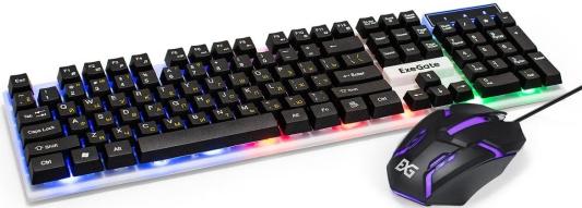 Комплект ExeGate Professional Standard Combo MK140 с подсветкой (клавиатура влагозащищенная 104кл. +  мышь оптическая 1000dpi, 3 кнопки и колесо прокрутки, длина кабелей 1,5м; USB, серый, Color Box)