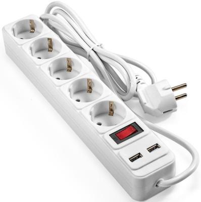 Сетевой фильтр-удлинитель с USB зарядкой ExeGate SP-5-USB-1.8W (5 евророзеток с заземлением, 2 USB-A 2A, 1.8м, защита от перегрузки, выключатель с подсветкой, белый)