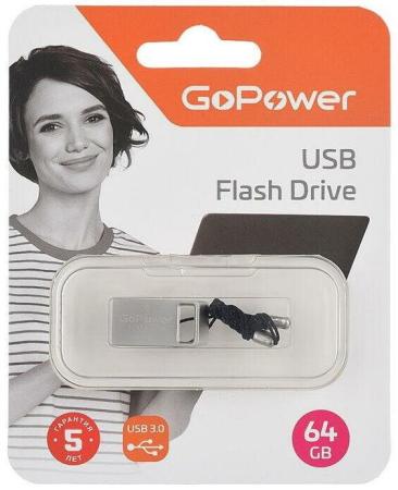 Флеш-накопитель GoPower MINI 64GB USB3.0 металл серебряный (1/50/1000)