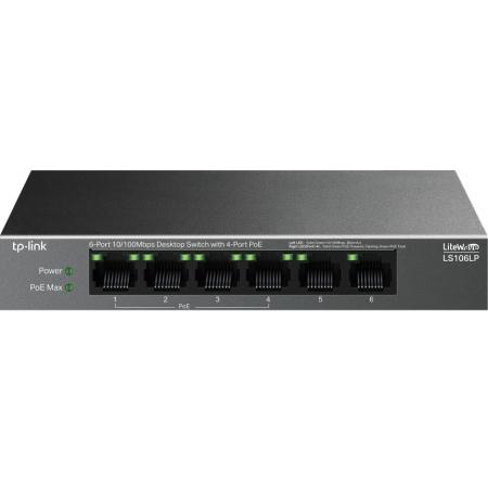 TP-Link LS106LP, Настольный коммутатор с 6 портами 10/100 Мбит/с (4 порта PoE), 802.3af, бюджет PoE — 41 Вт, до 250 метров