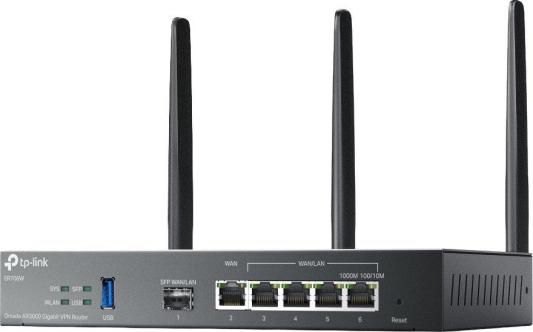 TP-Link ER706W, VPN-маршрутизатор Omada с гигабитными портами и поддержкой Wi-Fi AX3000, 1 гиг. SFP WAN/LAN, 1 гиг. RJ45 WAN, 4 гиг. RJ45 WAN/LAN, USB 3.0, до 574 М/с на 2,4 ГГц + до 2402 М/с