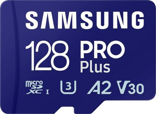 Флеш карта microSDXC 128GB Samsung PRO Plus Class 10, A2, V30, UHS-I (U3), W 130 МБ/с, R 180 МБ/с, <MB-MD128SA/EU> адаптер на SD