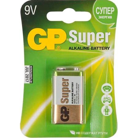9V Батарейка GP Super Alkaline 1604A 6LR61,  1 шт.