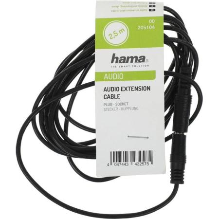 Адаптер аудио HAMA H-205104,  Jack 3.5 (m)  -  Jack 3.5 (f) ,  2.5м, черный [00205104]
