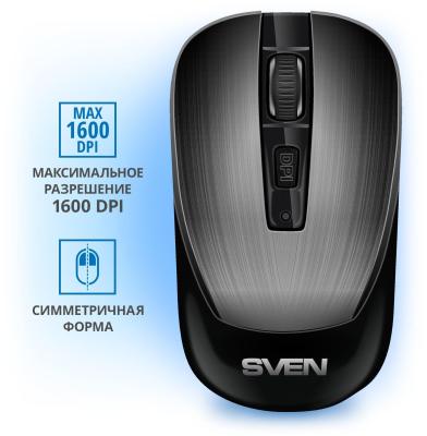 SVEN Беспроводная мышь RX-380W серый металлик (2,4 GHz, 3+1кл. 800-1600DPI, блист.)