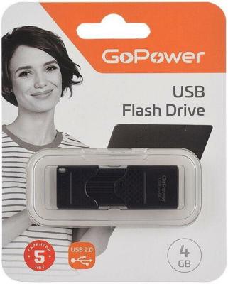 Флеш-накопитель GoPower SLIDER 4GB USB2.0 пластик черный матовый (1/50/1000)