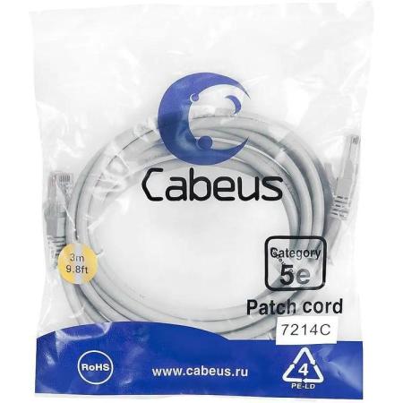 Cabeus PC-UTP-RJ45-Cat.5e-3m Патч-корд U/UTP, категория 5е, 2xRJ45/8p8c, неэкранированный, серый, PVC, 3м