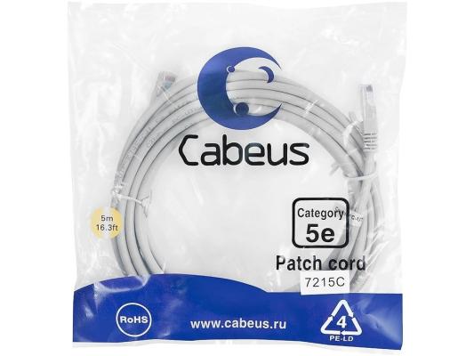 Cabeus PC-UTP-RJ45-Cat.5e-5m Патч-корд U/UTP, категория 5е, 2xRJ45/8p8c, неэкранированный, серый, PVC, 5м
