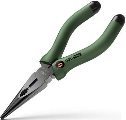 Удлиненные плоскогубцы &quot;Home Series Green&quot; Deli HT2106L  160мм, эксклюзивный дизайн, рукоятка из высококачественного софттач пластика