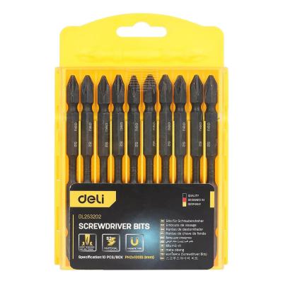 Набор двухсторонних торсионных бит для ударных шуруповертов 10 шт Deli DL253202 PH2*100мм, сталь S2, пласт.кейс
