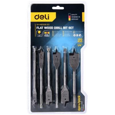 Набор перовых сверл по дереву 6 шт (10/12/16/18/20/25мм) Deli DH-MBZ006-ED1 длина 150мм, 1/4&quot;, блистер