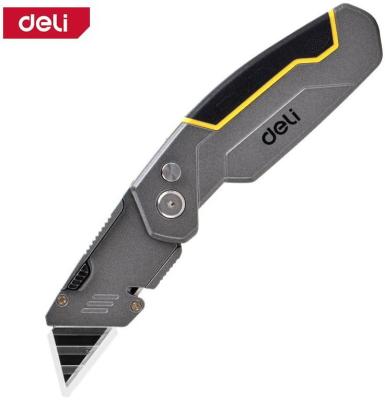 Строительный складной нож с Т-образным лезвием Deli DL006Z  в комплекте 6 лезвий, сталь SK2, рукоятка из цинкового сплава
